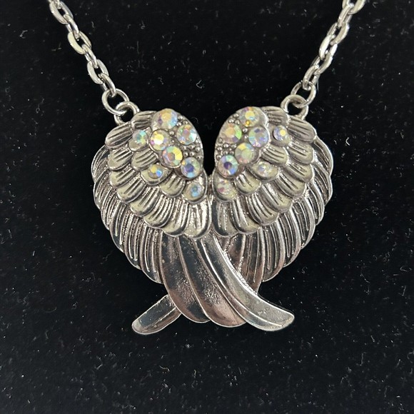 Unbranded Jewelry - Angel Wing Heart Pendant Necklace AB Crystal Silver Tone Metal Fashion